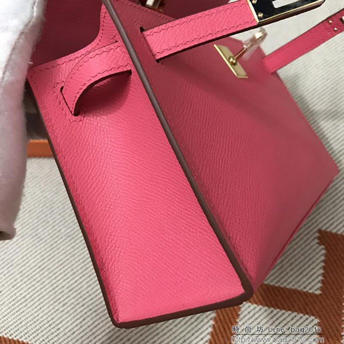 HERMES愛馬仕 凱莉包 mini kelly一代 唇膏粉epsom皮 夏天首選手包款 可手提肩背  Ama1328